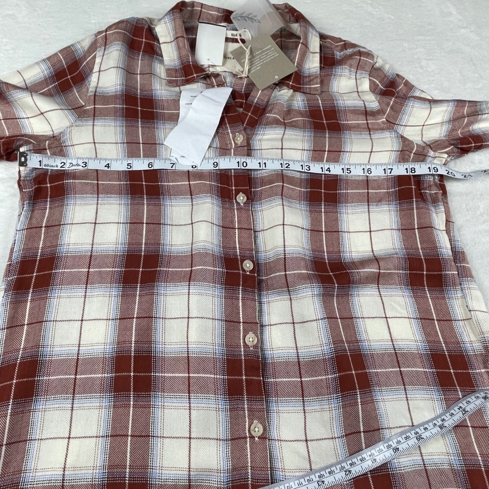 Thread & Supply Relaxed Fit Plaid Button Down Shirt Red Cream Blue S Layering - Picture 6 of 8